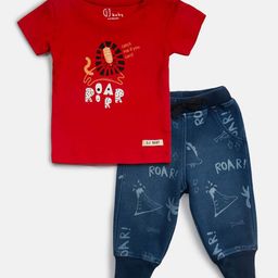 Gini and Jony Boys Red & Blue Printed T-shirt with Trouser-picture-0