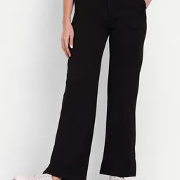 BROADSTAR Women Black Smart Loose Fit High-Rise Easy Wash Cotton Trousers-picture-38