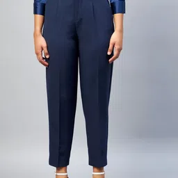 DELAN Women Relaxed Slim Fit High-Rise Easy Wash Trousers-picture-20