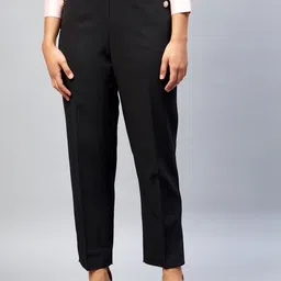 DELAN Women Relaxed Slim Fit High-Rise Easy Wash Trousers-picture-19