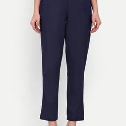 githaan Women Relaxed Straight Leg Mid-Rise Easy Wash Cotton Peg Trousers-image-32