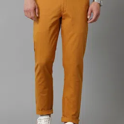 CAVALLO by Linen Club Men Yellow Comfort Slim Fit Easy Wash Trousers-picture-34