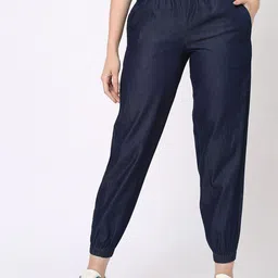 Ashtag Women Blue Smart Mom Fit Easy Wash Trousers-picture-26