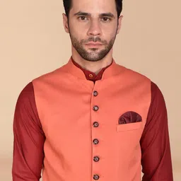 PRINTCULTR Mandarin Collar Pure Cotton Straight Kurta & Trousers With Nehru jacket image 2