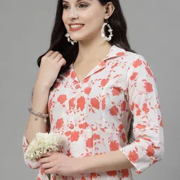 KALINI Floral Printed Regular Pure Cotton A-Line Kurta With Trouser image 2