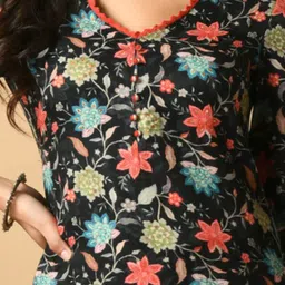 MEESAN Floral Printed V-Neck Straight Kurta with Trousers image 2