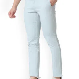 Basics Men Slim Fit Mid-Rise Cotton Plain Regular Trousers Trousers image 2