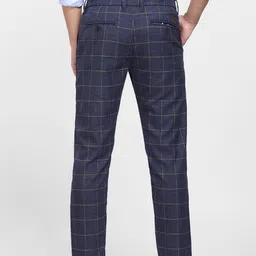 Jack & Jones Men Navy Blue Cotton Checked Trousers image 4