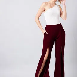 Athena Women Red Smart Flared Parallel Trousers image 5