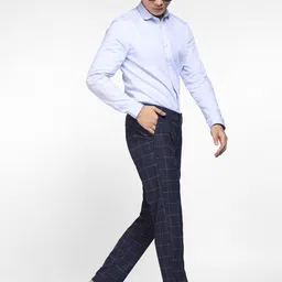 Jack & Jones Men Navy Blue Checked Cotton Trousers image 3