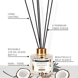 SOUL & SCENTS Transparent 2 Pieces Coconut Fragrance Reed Diffuser & 6 Reed Sticks 120 ml image 4