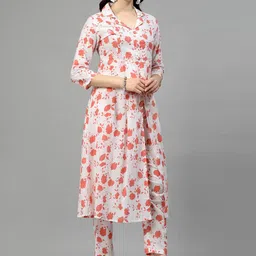 KALINI Floral Printed Regular Pure Cotton A-Line Kurta With Trouser image 4