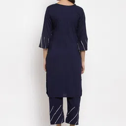 SOUNDARYA Women Navy Blue Printed Kurti with Trousers image 4