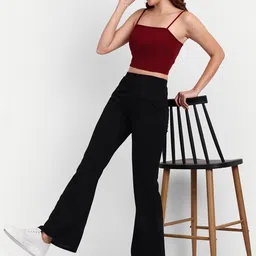 Next One Women Non Iron Relaxed Flared High-Rise Bootcut Trousers image 4