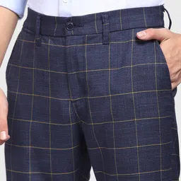 Jack & Jones Men Navy Blue Cotton Checked Trousers image 2