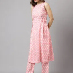 FIORRA Ethnic Motifs Printed Pure Cotton A-Line Kurta With Trousers image 4