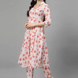 KALINI Floral Printed Regular Pure Cotton A-Line Kurta With Trouser image 5