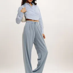 FREAKINS Women Relaxed Straight Leg Straight Fit High-Rise Pleated Parallel Trousers-picture-18