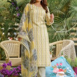 Ishin Women Striped Thread Work Silk Chiffon Kurta with Trousers & Dupatta-picture-19