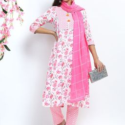 Vishudh Women Off White Floral Printed Kurta with Trousers & Dupatta-picture-44