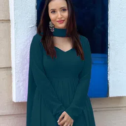 djcm fashion hub Solid Georgette Stitched Anarkali Gown image 2