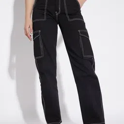 metronaut Women Jogger Fit Mid Rise Black Jeans image 2