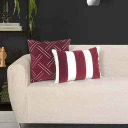 Ode & Cleo Maroon & White Set of 5 Striped Velvet Square Cushion Covers image 2