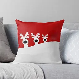 The Purple Tree Red & White Christmas Reindeer Printed Square Filled Cushion image 2