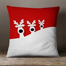 The Purple Tree Red & White Christmas Reindeer Printed Square Filled Cushion image 3