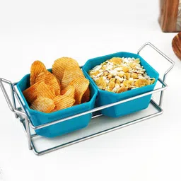 shiyon Metal Tray with 2 Plastic Bowls for Fruits, Nuts, Snacks,Appetizer Bowl Serving Set-picture-20