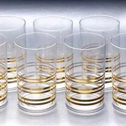 flyup (Pack of 8) 8 Pcs Plastic Gold Strip Design Unbreakable Stylish Transparent Water Glass Glass Set Water/Juice Glass-picture-41