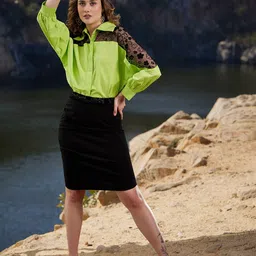 Athena Lace Inserted Shirt Style Cotton Top image 5