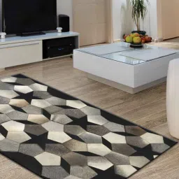 dazzhome Grey & Black Hair On Leather Geometrical Hand Woven 5ftX7ft Carpet-picture-14