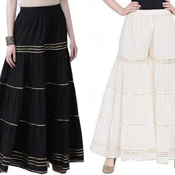 fheo Pack of 2 Women Regular Fit Black, White Viscose Rayon Trousers-picture-16