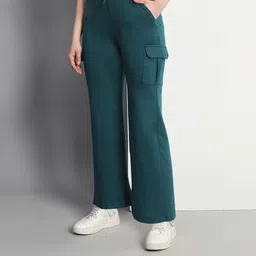 q-rious Women Flared Green Cotton Blend Trousers-picture-14