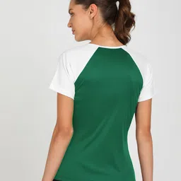 shashvi Women Typography, Colorblock Round Neck Polyester Green, White T-Shirt image 2