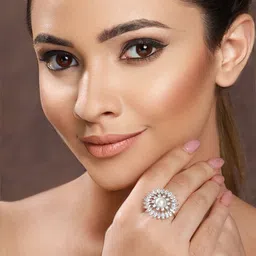 Saraf RS Jewellery Silver-Plated Pearl Stone-Studded Adjustable Finger Ring image 5