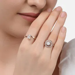 Zaveri Pearls Set Of 2 Rose Gold-Plated Cubic Zirconia Studded Adjustable Finger Ring image 3