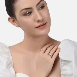 Zaveri Pearls Set Of 2 Rose Gold-Plated Cubic Zirconia Studded Adjustable Finger Ring image 4
