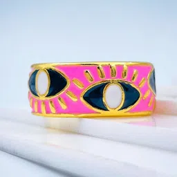 ZIVOM Gold-Plated Enamel Evil Eye Adjustable Band Finger Ring-image-1