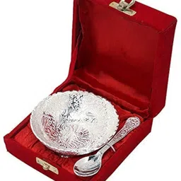 thebrostore Aluminium Decorative Bowl Decorative Bowl German Silver Bowl And Spoon Silver Plated Bowl Bowl Diwali Gift-picture-22
