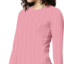 tees hub Casual Regular Sleeves Self Design Women Pink Top image 3