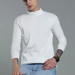 nikline Men Solid High Neck White Sweater image 1