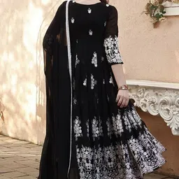 snizvi Embroidered Georgette Stitched Anarkali Gown image 4