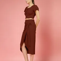 oomph! Women Solid Wrap Around Brown Skirt image 4