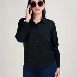 Women Regular Fit Solid Curved Collar Casual Shirt-image-90