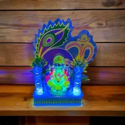 awesome craft Lord Ganesh with RGB Color Light Ganpati Bappa Vinayak Ji Decorative Showpiece Decorative Showpiece - 18 cm image 2