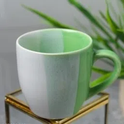 wonder ceation Pack of 6 Ceramic DOUBLE SHED CUP ( WHITE AND GREEN, 6 CUPS SET)-picture-43