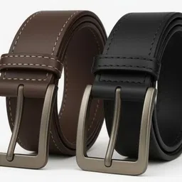walletmall Men & Women Casual, Formal, Evening, Party Brown, Black Artificial Leather Belt image 1