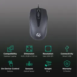 LAPCARE L-70 Plus Wired Optical Mouse (1200 DPI, Ambidextrous Design, Black) image 2